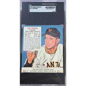 Vintage 1952 Redman Tobacco Jim Hearn with tab SGC Authentic